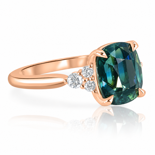 Cushion Teal Sapphire Rose Gold Ring SIde View