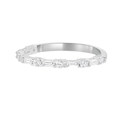 Platinum Baguette and Round Diamond Half Way Wedding Band 