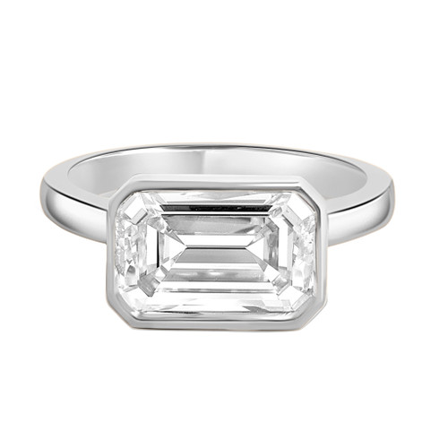 Bezel Emerald Cut Diamond Engagement Ring - Nile 