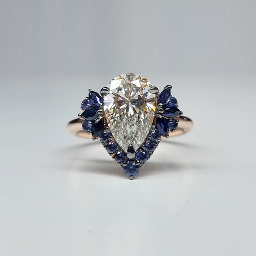 Pear Shaped Diamond with Blue Sapphires 