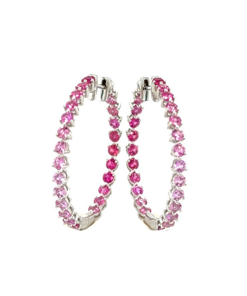 Ombre Pink Sapphire Hoop Earrings in White Gold
