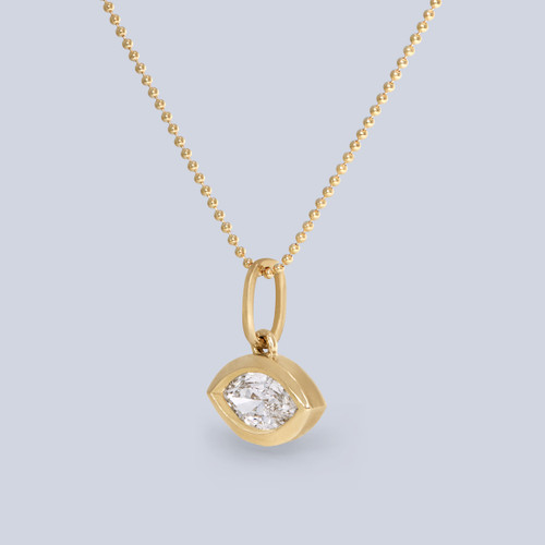 14k yellow gold pendant with a horizontally set marquise LAB GROWN diamond 1.10 carats, E/F-VS -side view