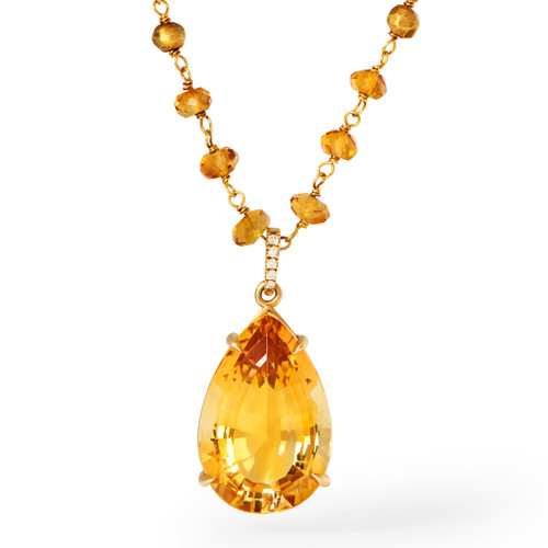 Citrine Pear Necklace on citrine bead chain