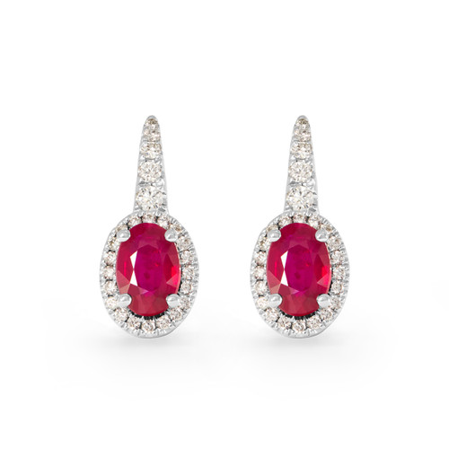 Oval Ruby & Pavé Diamond Earrings on Leverback