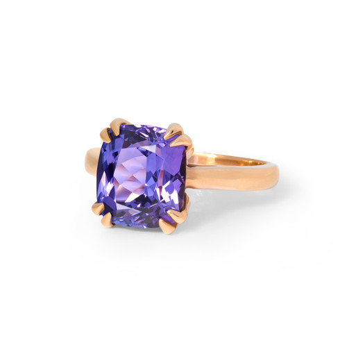 Cushion Tanzanite Solitaire Rose Gold Ring side view