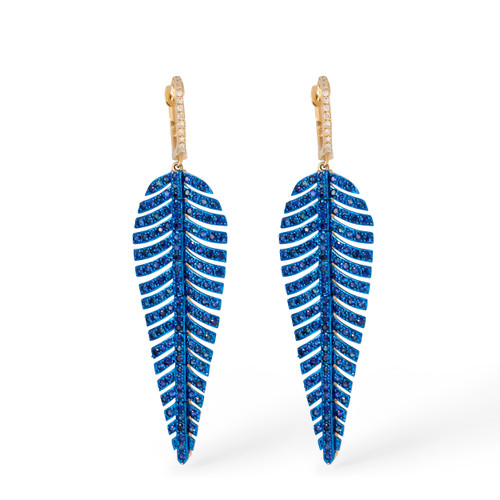 Sapphire Feather Earrings with Blue Rhodium Finish Sapphire Feather Earrings with Blue Rhodium Finish