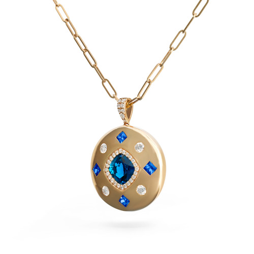 Blue Topaz Medallion Necklace Side view