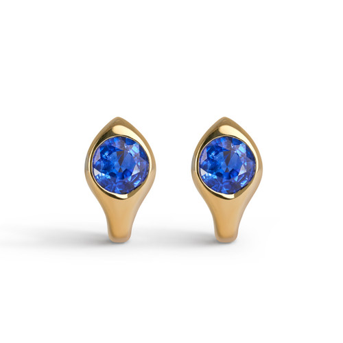 14k huggie style earrings with round blue sapphires 1.58cts