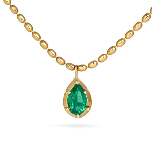 Emerald Pear Pendant on Ball Chain Closeup
