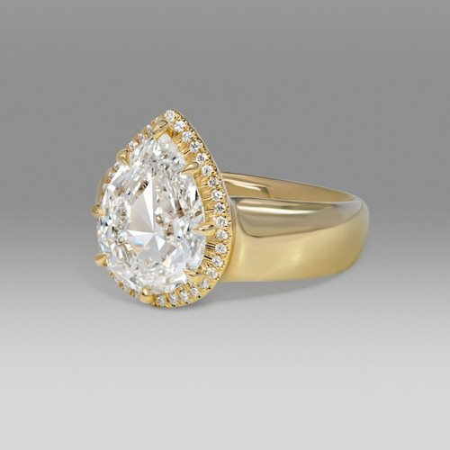 Rose Cut Pear Lab Grown Diamond with Halo- Custom Engagement Ring - side view