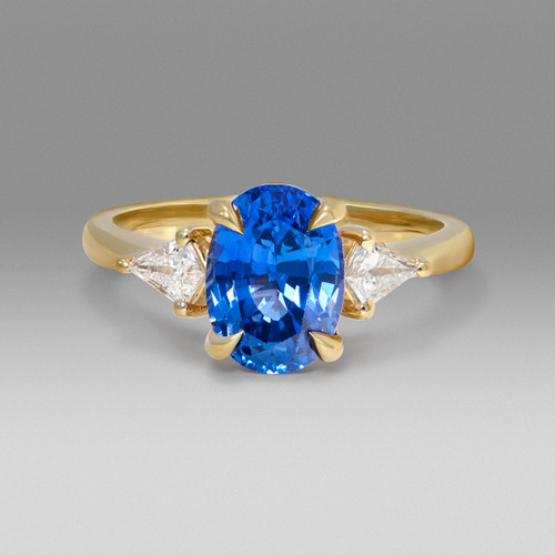 Oval Blue Sapphire with Diamond Kites- Engagement Ring