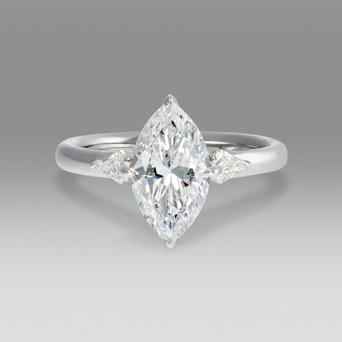 Marquise Diamond Three Stone Engagement Ring with Kites