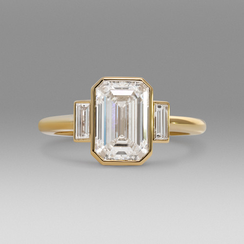 Emerald Cut Diamond Three Stone Custom Engagement Ring