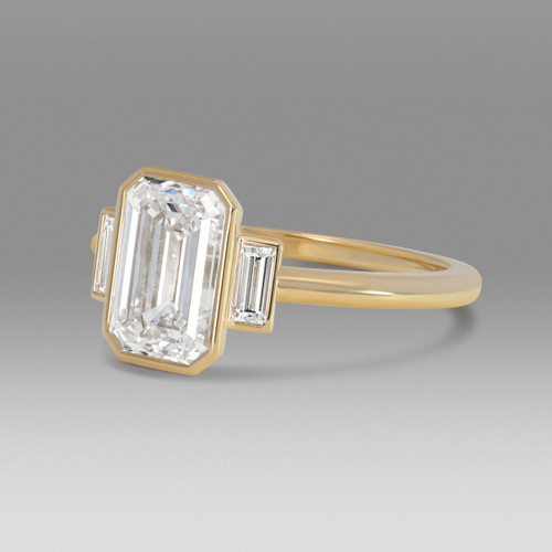 Emerald Cut Diamond Three Stone Custom Engagement Ring -side view