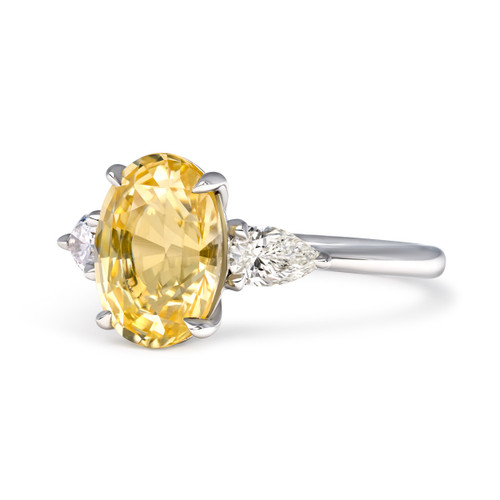 Oval Yellow Sapphire Three Stone Engagement Ring-side view