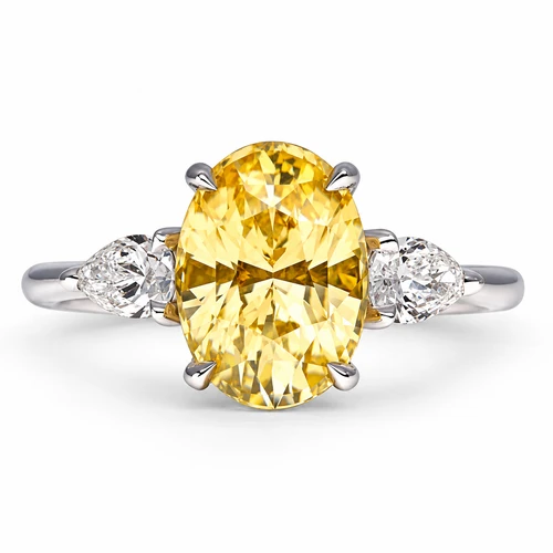 Oval Yellow Sapphire Three Stone Engagement Ring
