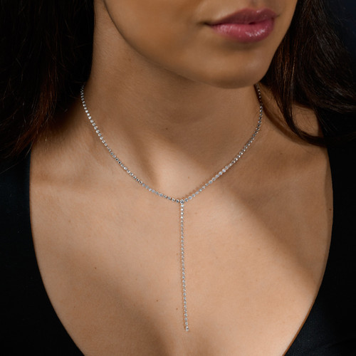 Floating Diamond White Gold Y Necklace - on-figure