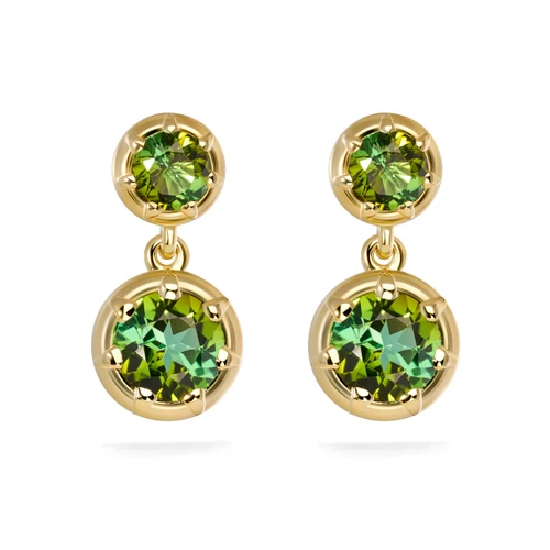 Green Tourmaline Bubble Earrings in Yellow Gold