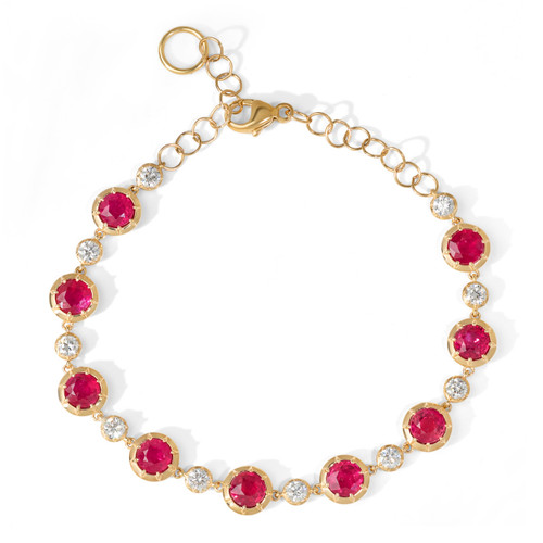 Ruby and Diamond Bubble Bracelet in 14K yellow gold