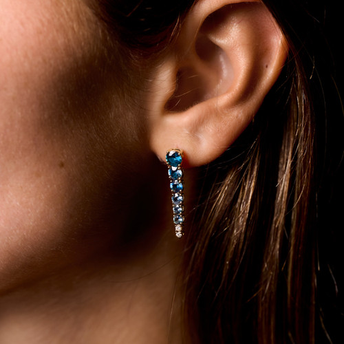 Montana Sapphire Graduated Earrings on model close-up