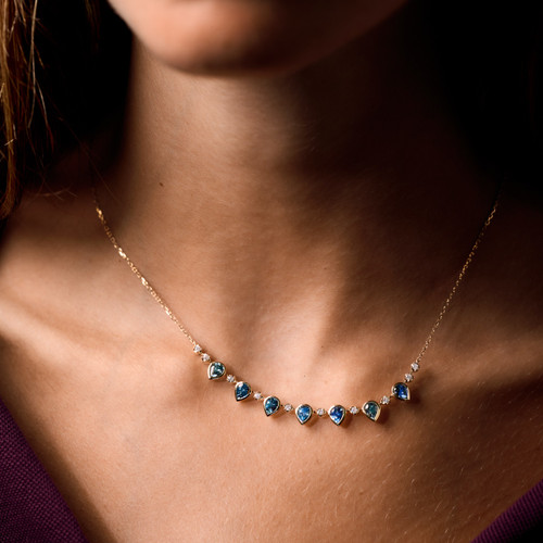 Pear Shaped Montana Sapphire Necklace on model