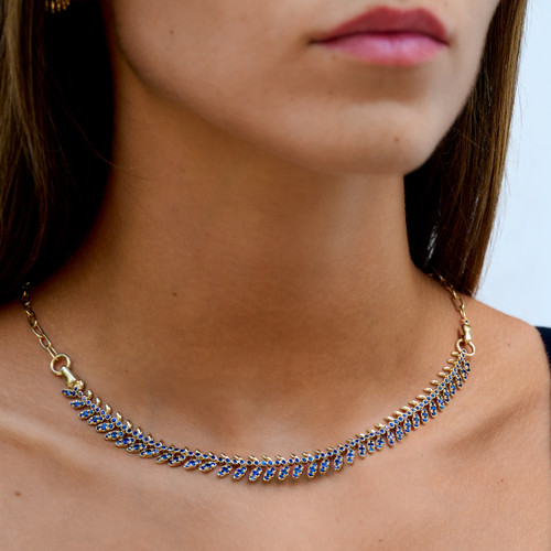 Blue Sapphire Convertible Necklace to Bracelet on model