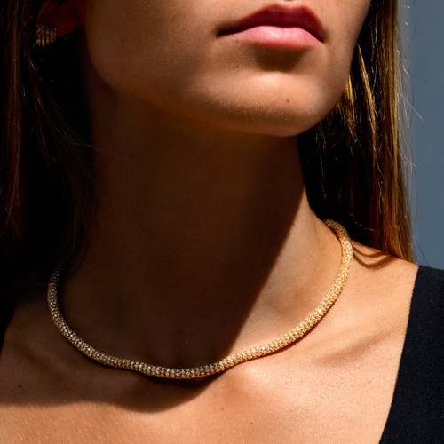 Rope Diamond Necklace in Yellow Gold on model