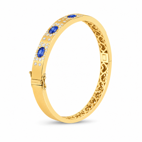Blue Sapphire and Diamond Bangle Bracelet side view
