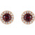 Ruby with diamond halo studs rose gold