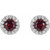 Ruby with diamond halo studs white gold