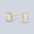 14k yellow gold small studs with 2 LAB GROWN emerald cut diamonds, bezel set, totaling 1.50 carats- side view
