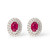18K white gold oval ruby stud earrings set with 0.46 carats of diamonds in a double halo design. 18K white gold oval ruby stud earrings set with 0.46 carats of diamonds in a double halo design.