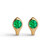 14k huggie style earrings with round emerals close up