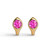 14k huggie style earrings with round pink sapphires close up