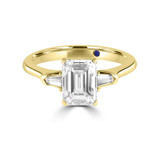 Emerald Cut Engagement Ring with Bullets | Three Stone Engagement Ring ...
