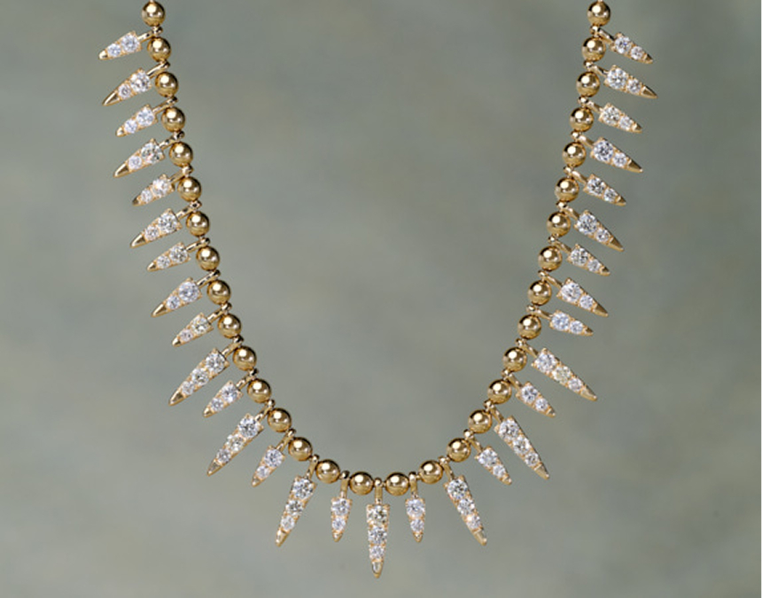 Spike diamond necklace in yellow gold