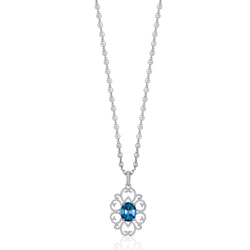 Lisa Nik 18K White Gold London Blue Topaz and Diamond Necklace | Bridal ...