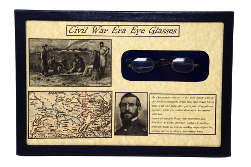 Civil War Era Eye Glasses with Glass Topped Display Case and COA
