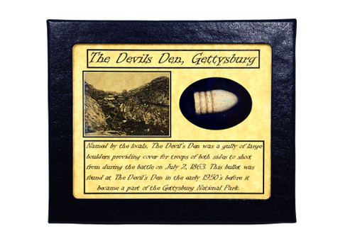 Devils Den Civil War Bullet from Gettysburg in Matted Display Case with COA