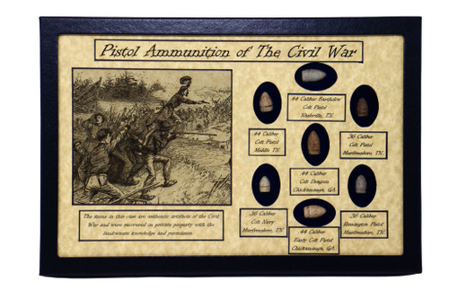 Pistol Ammunition Bullets of The Civil War with Display Case and COA