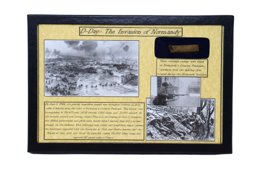 WW2 D-Day Casing from the Invasion of Normandy in Glass Top Display with COA