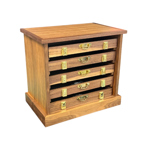 Walnut Wood Cabinet Holds (5) 18 x 12 x 2" Walnut Display Cases with Pull Latches Handcrafted by Southern Star 