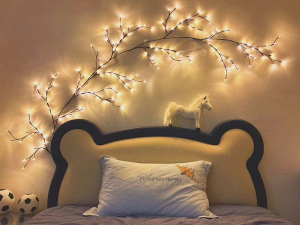 Dimmable 2.4m 144 LED Branch String Lights. Willow Tree Vine Twig Fairy Lights with UK Plug, Dimmer and On/Off Switch, Warm White. for Wall Indoor Living Room Home Christmas Décor