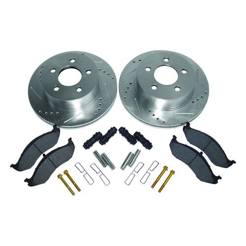 Front Performance Brake Kit for Jeep TJ, XJ, Drilled & Slotted Rotors & Hardware