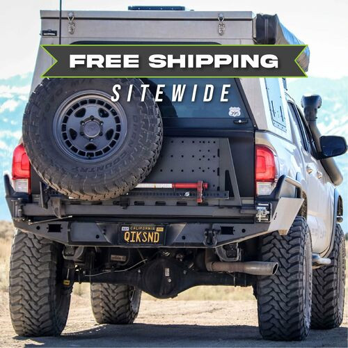 Tacoma Overland Series High Clearance Rear Bumper, Single Full Length Swing Arm w/ Tire Carrier - Passenger Side Pivot/Driver Side Latch, Side Tubing