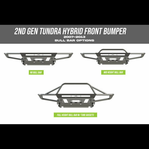 Tundra Hybrid Front Bumper, Mid-Height Bull Bar, No Parking Sensors, Wide Build