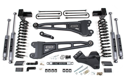 BDS Suspension 4 Inch Lift Kit w/ Radius Arm | Ford F250/F350 Super Duty (17-19) 4WD | Gas | 5 Inch Block w/ 2 and 3 Leaf Main / NX2 Nitro Series 