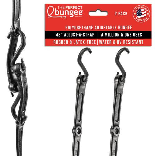 Perfect Bungee 48" Adjust A Strap, Premium Polyurethane Adjustable Bungee Strap, Removable Nylon Hooks, Black - AS48BK2PK-8H 