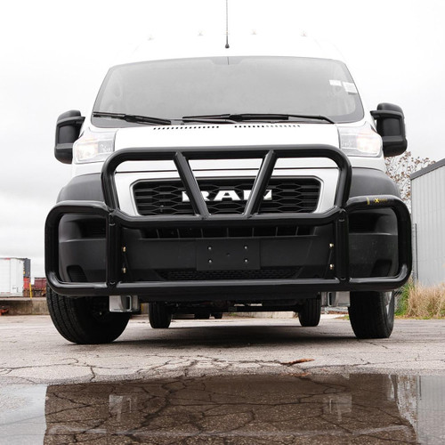  Ex-Guard Extreme-Duty, Medium-Height Coverage Grille Guard for 2014-Newer Ram Promaster Van, Black EVRCoat PVC Finish. Includes Mounting Bracket. 