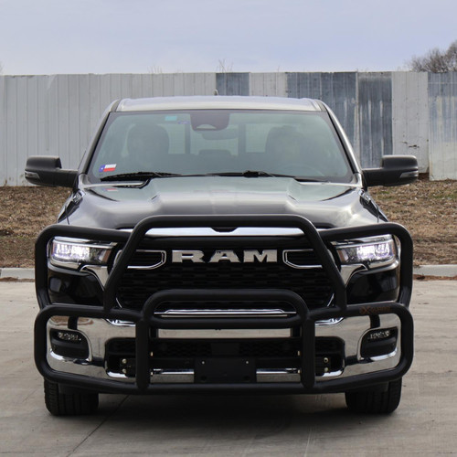  Ex-Guard Extreme-Duty, Full-Height Coverage Grille Guard for 2019-Newer RAM 1500 Pickup Trucks, Black EVRCoat PVC Finish. Includes Mounting Bracket. 